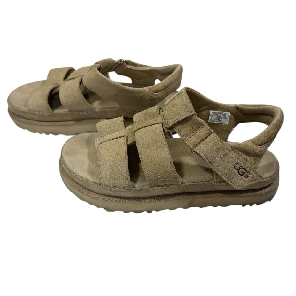 UGG Goldenstar Driftwood Suede Platform Sandals Sz 9.5 Hook & Loop